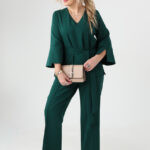 Elegancki komplet damski plus size butelkowa zieleń bluzka i spodnie 44-52