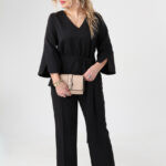 Elegancki komplet damski plus size czarny bluzka i spodnie 44-52