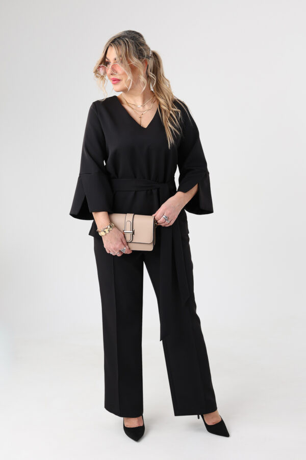Elegancki komplet damski plus size czarny bluzka i spodnie 44-52