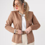 Elegancki żakiet damski PLUS SIZE brązowy 44-54