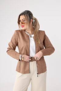 Elegancki żakiet damski PLUS SIZE brązowy 44-54