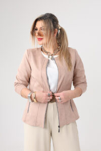 Elegancki żakiet damski PLUS SIZE łososiowy 44-54