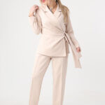 Komplet damski elegancki plus size beżowy 42-52