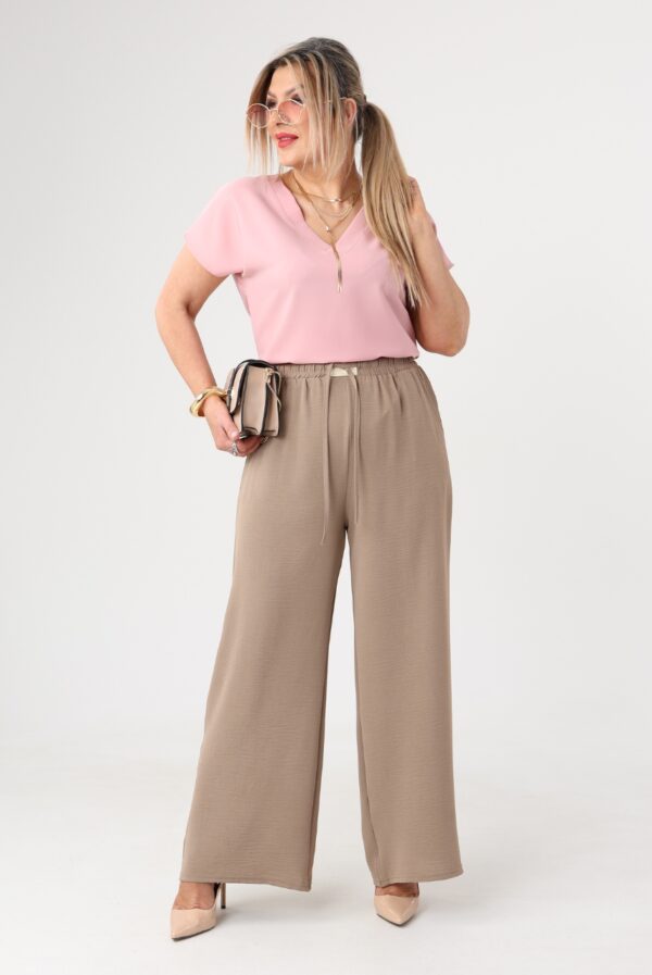 Letnie spodnie damskie duże rozmiary z szerokimi nogawkami brązowe 42-48