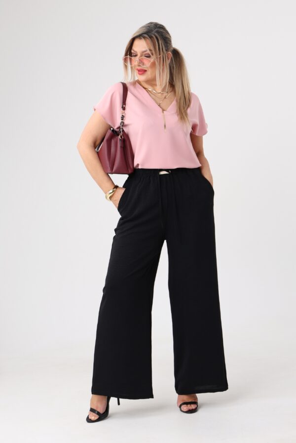 Letnie spodnie damskie duże rozmiary z szerokimi nogawkami czarne 42-48