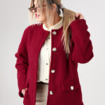Przejściowa damska kurtka bukla plus size narzutka bordowa 44-52