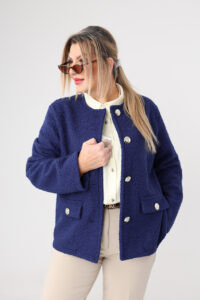 Przejściowa damska kurtka bukla plus size narzutka granatowa 44-52