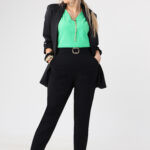 Spodnie damskie eleganckie plus size czarne z ozdobną klamrą 42-50