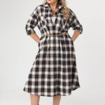 Sukienka koszulowa plus size w kratę czarno-beżowa 42-50