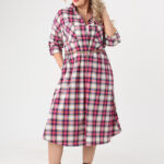 Sukienka koszulowa plus size w kratę różowo-biała 42-50