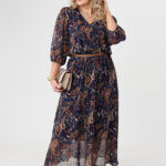 Sukienka szyfonowa plus size w orientalne wzory granatowa 44-52