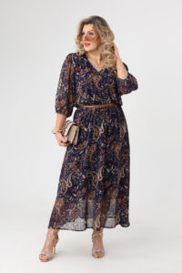 Sukienka szyfonowa plus size w orientalne wzory granatowa 44-52