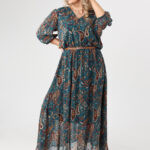 Sukienka szyfonowa plus size w orientalne wzory zielona 44-52