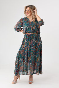 Sukienka szyfonowa plus size w orientalne wzory zielona 44-52