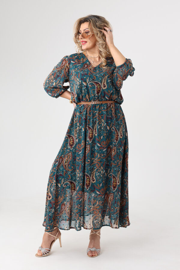 Sukienka szyfonowa plus size w orientalne wzory zielona 44-52