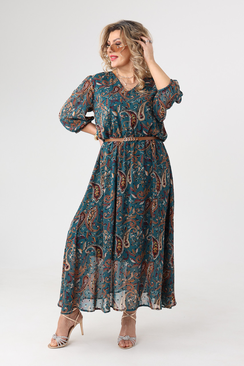 Sukienka szyfonowa plus size w orientalne wzory zielona 44-52