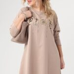 Beżowa tunika damska duże rozmiary z bawełny