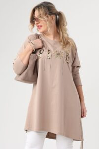 Beżowa tunika damska duże rozmiary z bawełny