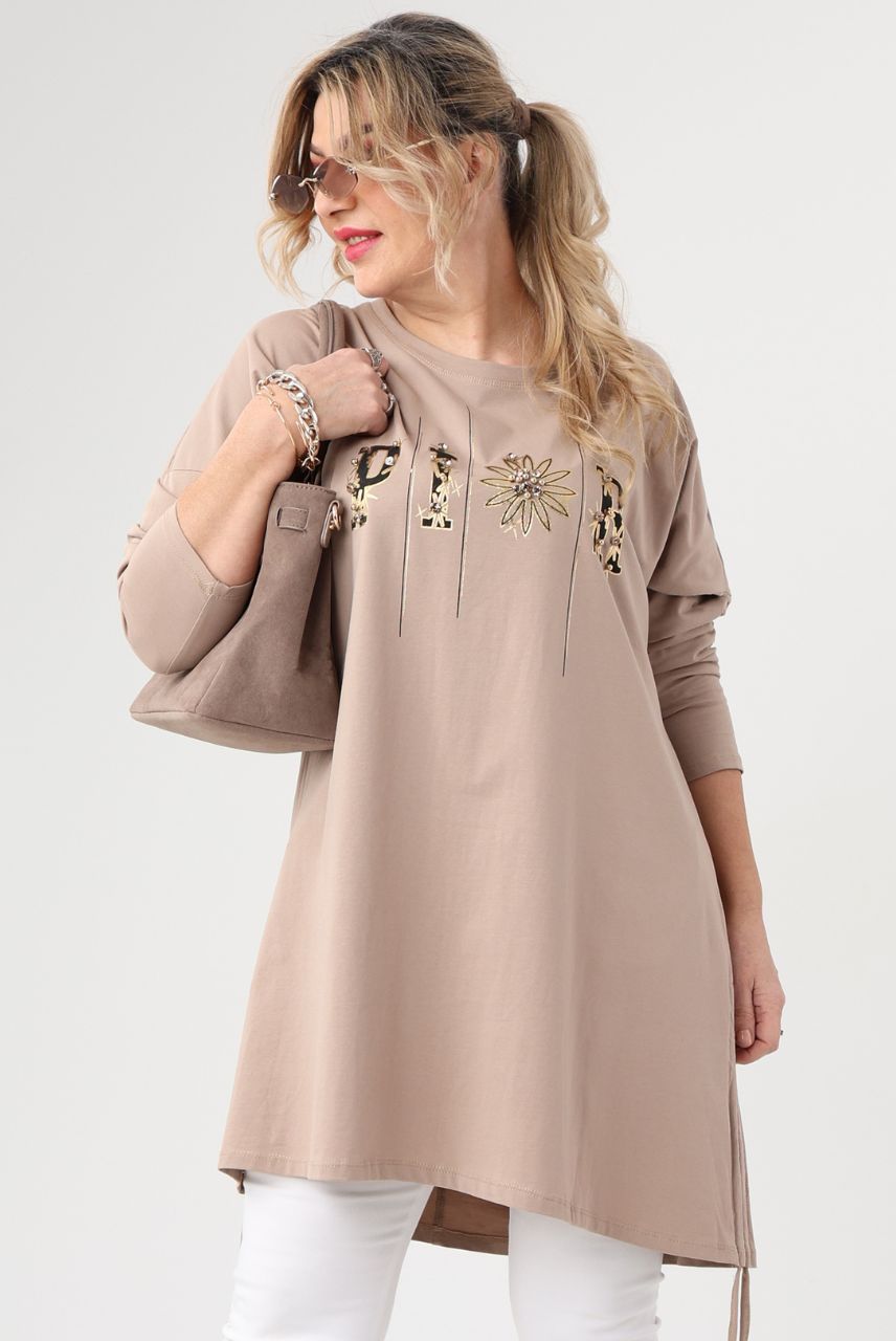 Beżowa tunika damska duże rozmiary z bawełny