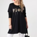 Czarna tunika damska duże rozmiary z bawełny