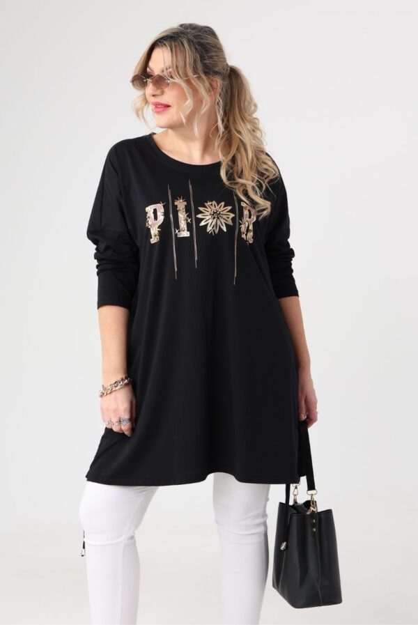 Czarna tunika damska duże rozmiary z bawełny