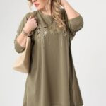 Khaki tunika damska duże rozmiary z bawełny