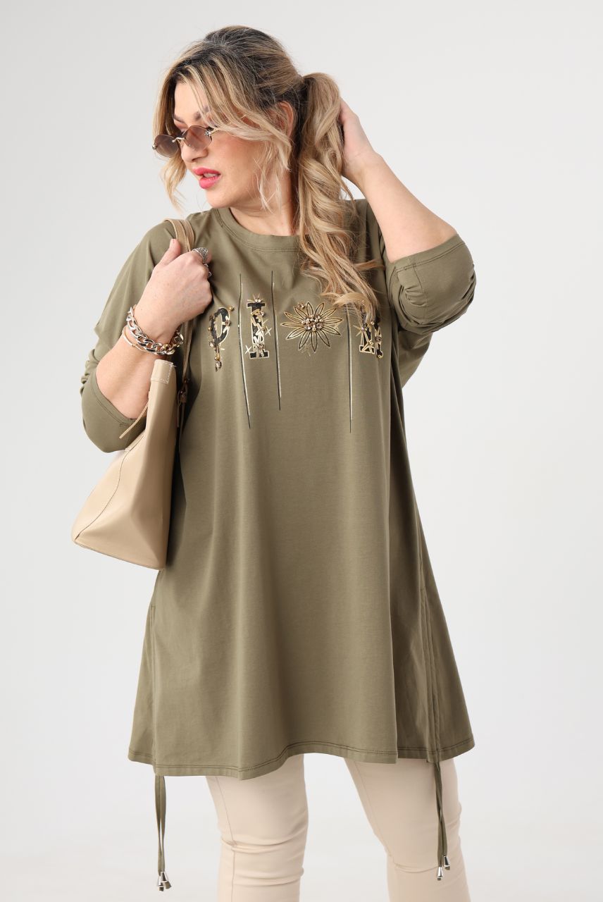 Khaki tunika damska duże rozmiary z bawełny