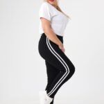 Bawełniane czarne leginsy z paskami plus size