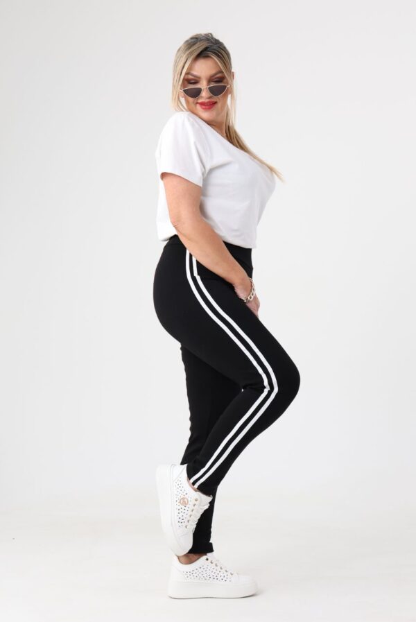 Bawełniane czarne leginsy z paskami plus size