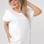 Bluzka damska duże rozmiary z haftem i krótkim rękawem