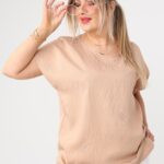 Bluzka damska duże rozmiary z haftem i krótkim rękawem