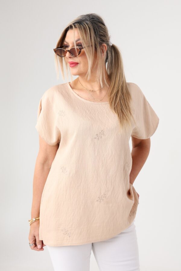 Bluzka damska duże rozmiary z haftem i krótkim rękawem