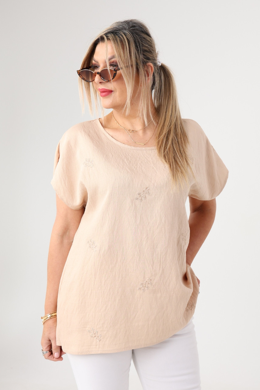Bluzka damska duże rozmiary z haftem i krótkim rękawem