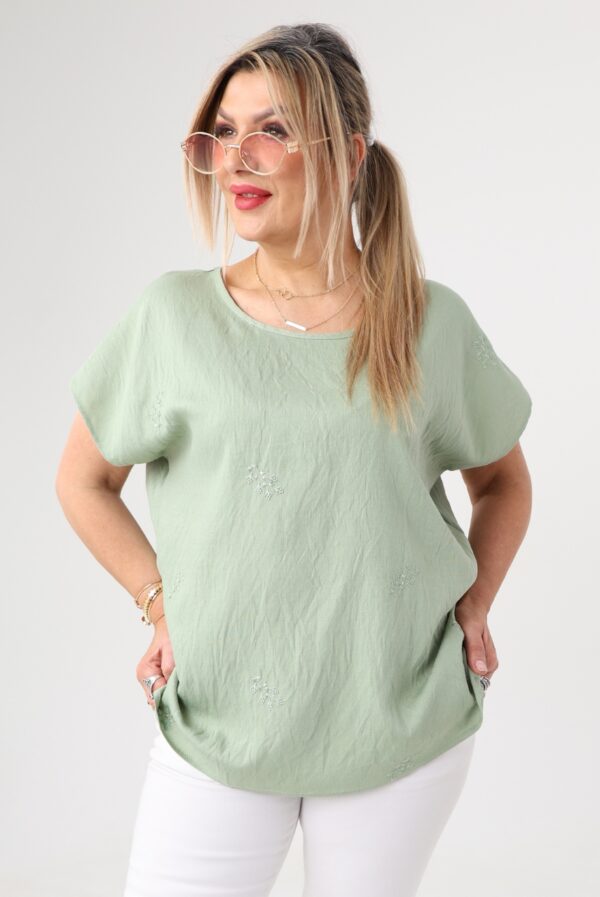 Bluzka damska duże rozmiary z haftem i krótkim rękawem