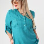 Morska bluzka plus size z dekoltem dla puszystych kobiet, rozmiary 40–50