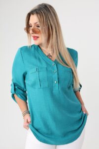 Morska bluzka plus size z dekoltem dla puszystych kobiet, rozmiary 40–50