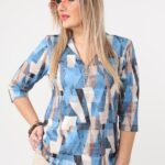 Bluzka damska XXL niebiesko-beżowa – moda dla puszystych