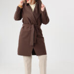 Brązowy płaszcz przejściowy plus size wiązany w pasie 42-50