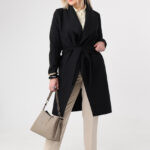 Czarny płaszcz przejściowy plus size wiązany w pasie 42-50