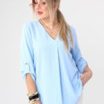 Bluzka plus size z dekoltem V dla puszystych kobiet, rozmiary 44–52