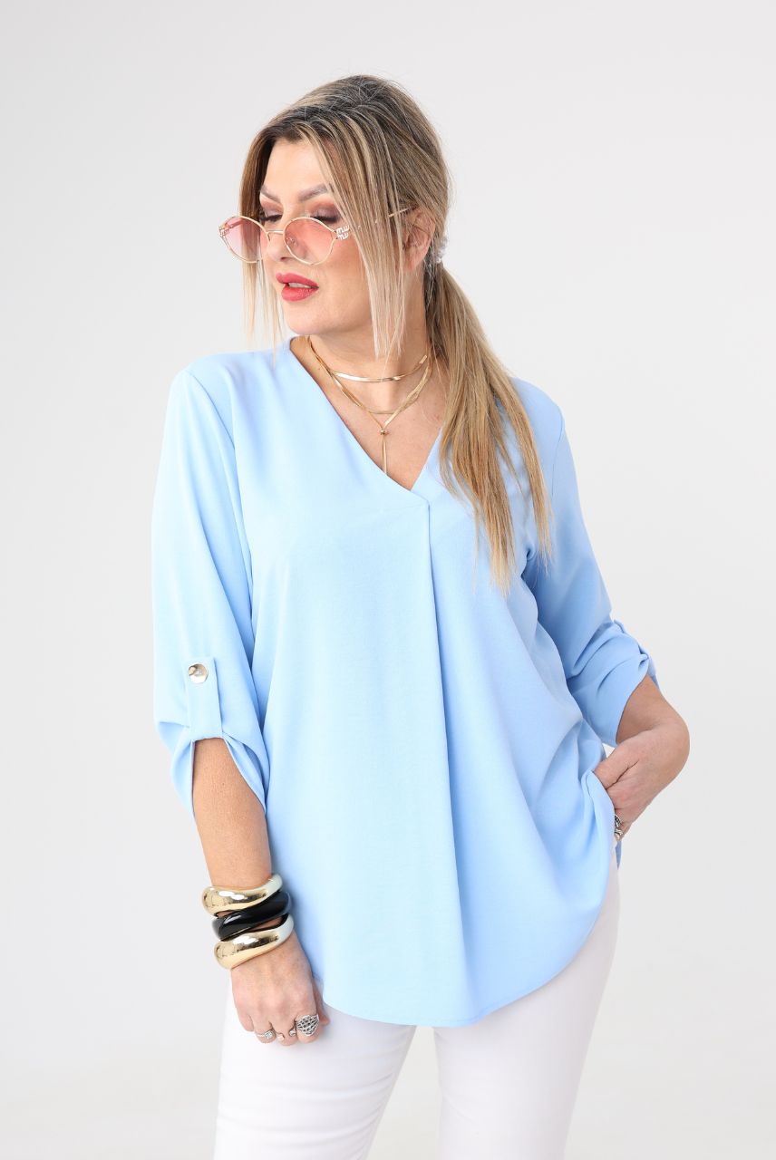 Bluzka plus size z dekoltem V dla puszystych kobiet, rozmiary 44–52