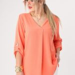Bluzka plus size z dekoltem V dla puszystych kobiet, rozmiary 44–52