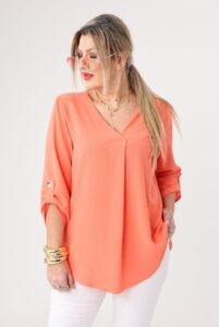 Bluzka plus size z dekoltem V dla puszystych kobiet, rozmiary 44–52