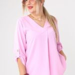 Bluzka plus size z dekoltem V dla puszystych kobiet, rozmiary 44–52