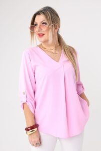 Bluzka plus size z dekoltem V dla puszystych kobiet, rozmiary 44–52