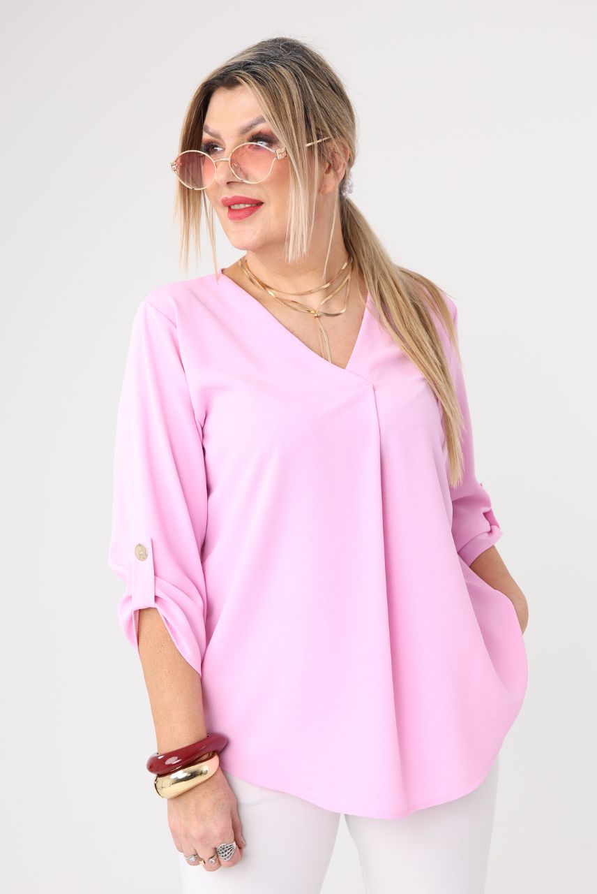 Bluzka plus size z dekoltem V dla puszystych kobiet, rozmiary 44–52