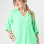 Bluzka plus size z dekoltem V dla puszystych kobiet, rozmiary 44–52