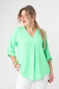 Bluzka plus size z dekoltem V dla puszystych kobiet, rozmiary 44–52