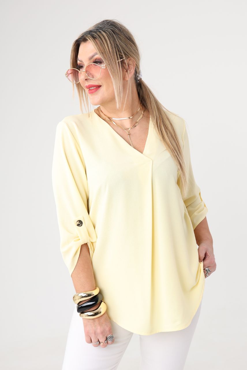 Bluzka plus size z dekoltem V dla puszystych kobiet, rozmiary 44–52