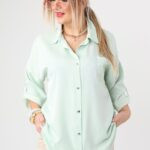 Elegancka koszula damska plus size miętowa